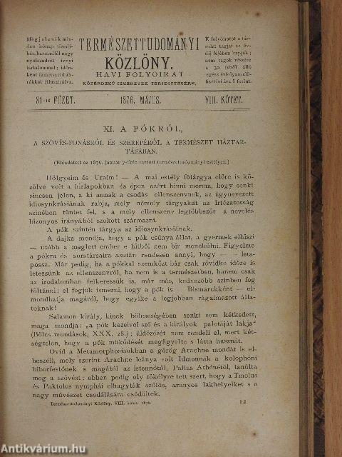 Természettudományi Közlöny 1876. január-december