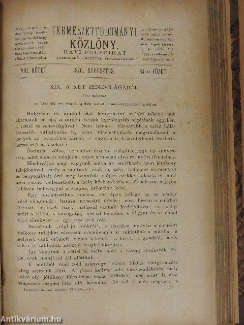 Természettudományi Közlöny 1876. január-december