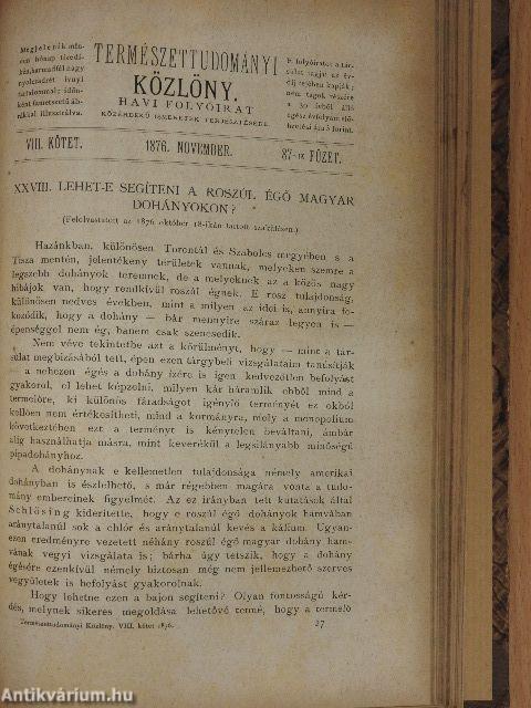Természettudományi Közlöny 1876. január-december