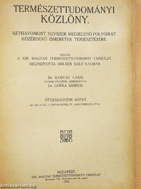 Természettudományi Közlöny 1924. január-december/Pótfüzetek a Természettudományi Közlönyhöz 1923. január-december