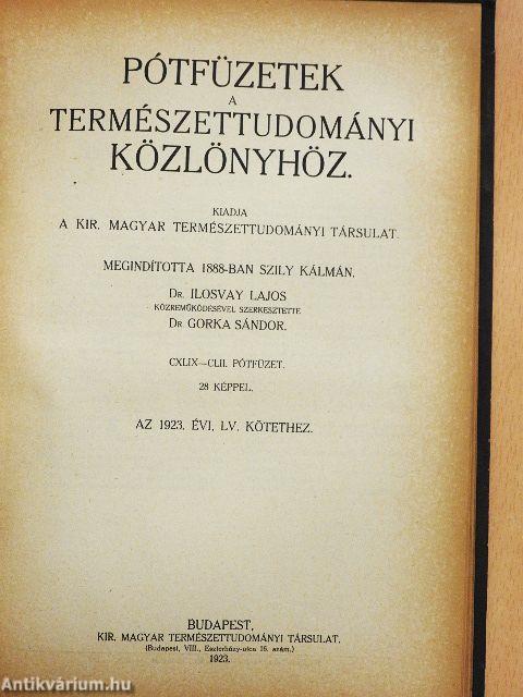 Természettudományi Közlöny 1924. január-december/Pótfüzetek a Természettudományi Közlönyhöz 1923. január-december