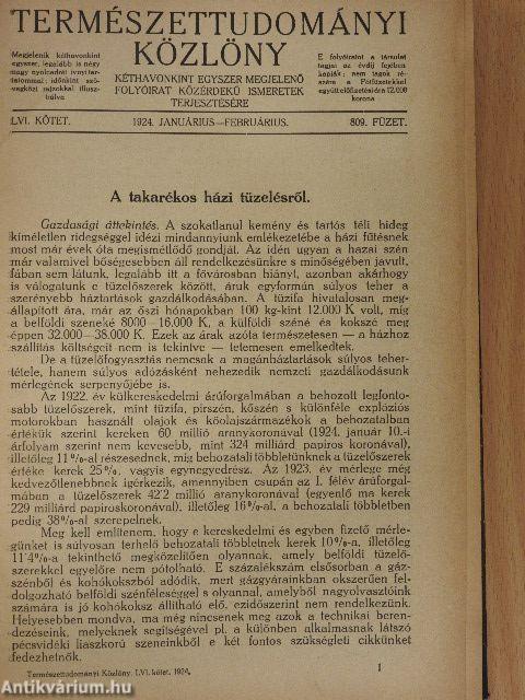 Természettudományi Közlöny 1924. január-december/Pótfüzetek a Természettudományi Közlönyhöz 1923. január-december