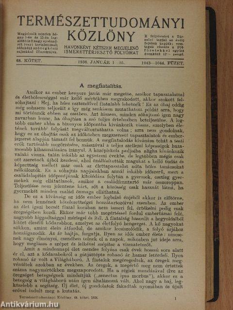Természettudományi Közlöny 1936. január-december/Pótfüzetek a Természettudományi Közlönyhöz 1936-1937. (nem teljes évfolyam)