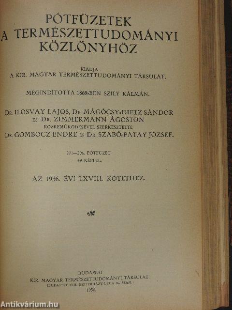 Természettudományi Közlöny 1936. január-december/Pótfüzetek a Természettudományi Közlönyhöz 1936-1937. (nem teljes évfolyam)