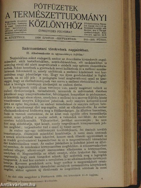 Természettudományi Közlöny 1936. január-december/Pótfüzetek a Természettudományi Közlönyhöz 1936-1937. (nem teljes évfolyam)