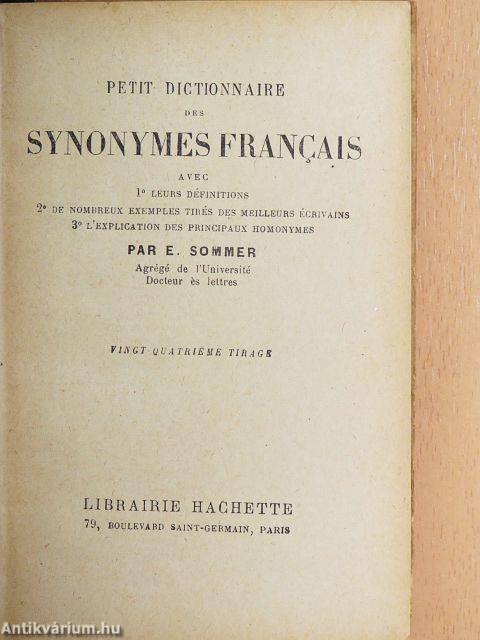 Petit Dictionnaire des Synonymes Francais