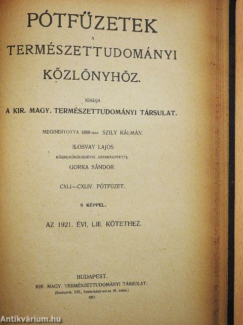 Természettudományi Közlöny 1921. január-december/Pótfüzetek a Természettudományi Közlönyhöz 1921. január-december