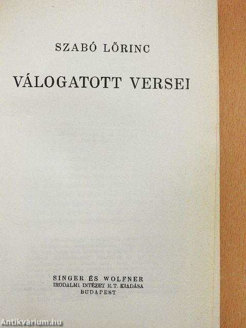 Szabó Lőrinc válogatott versei