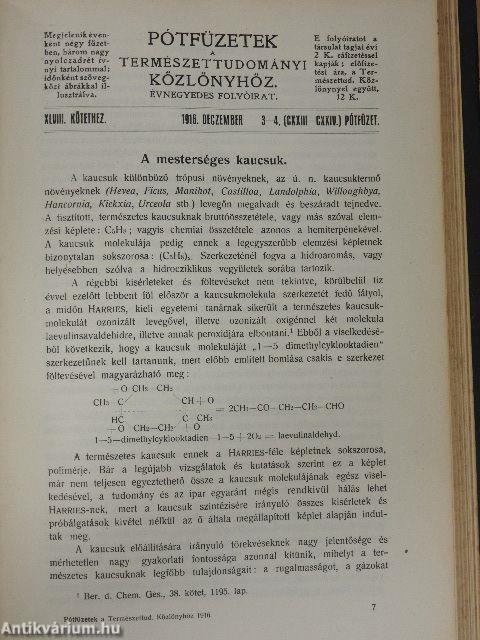 Természettudományi Közlöny 1916. január-deczember/Pótfüzetek a Természettudományi Közlönyhöz 1916. (nem teljes évfolyam)