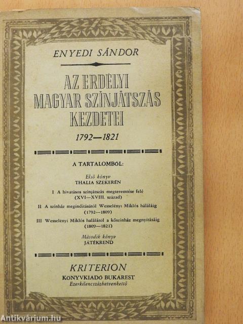 Az erdélyi magyar színjátszás kezdetei (dedikált példány)