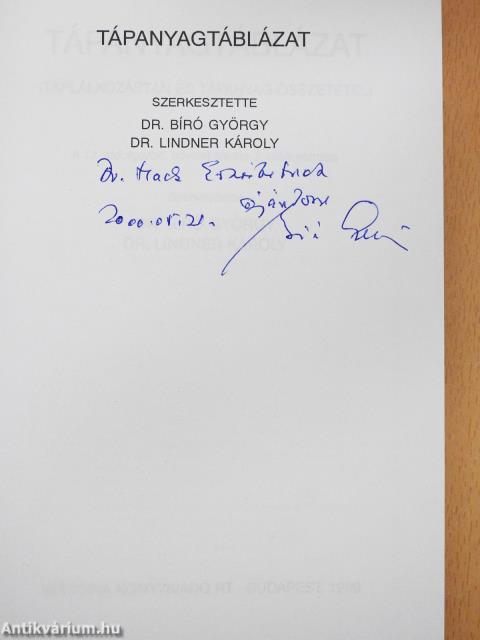 Tápanyagtáblázat (dedikált példány)