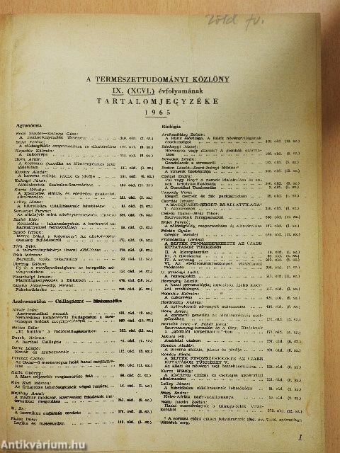 Természettudományi Közlöny 1965. január-december
