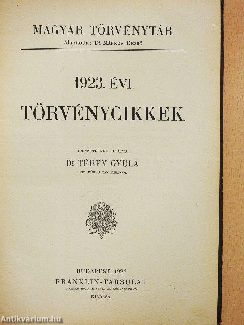 1923. évi törvénycikkek