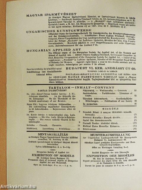 Magyar Iparművészet 1937. (nem teljes évfolyam)