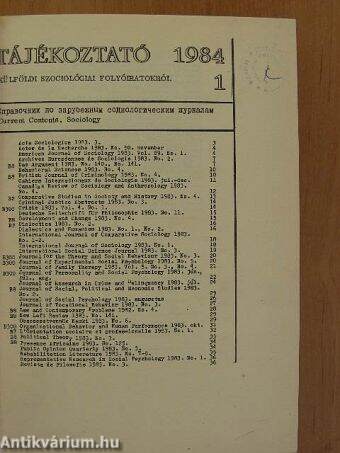 Tájékoztató külföldi szociológiai folyóiratokról 1984/1-12.