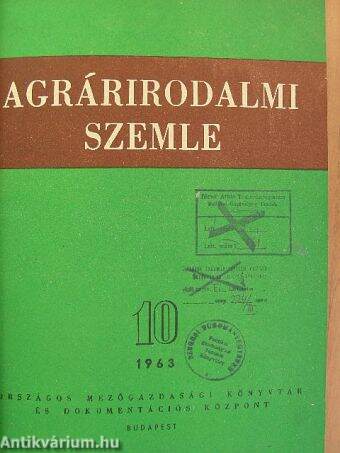 Agrárirodalmi Szemle 1963. október-december/Név- és tárgymutató