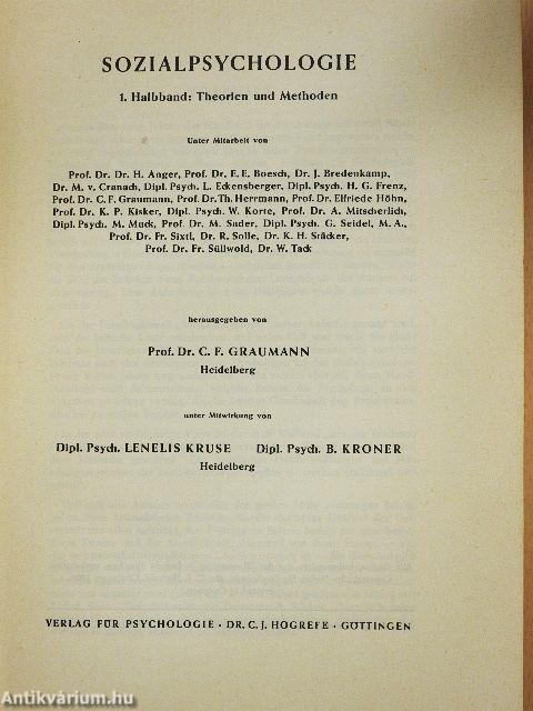 Sozialpsychologie 1. Halbband