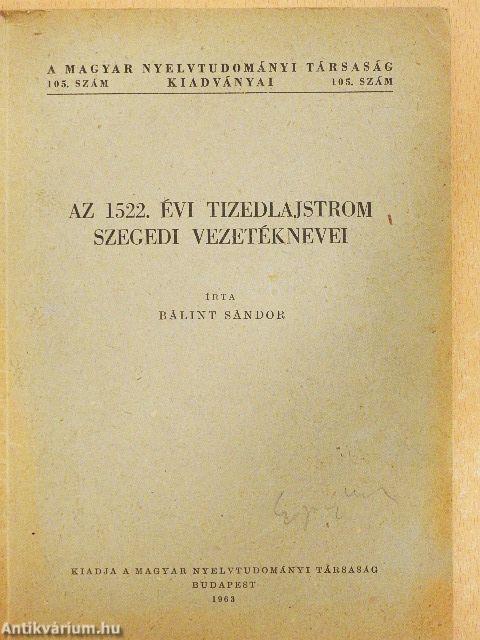Az 1522. évi tizedlajstrom szegedi vezetéknevei