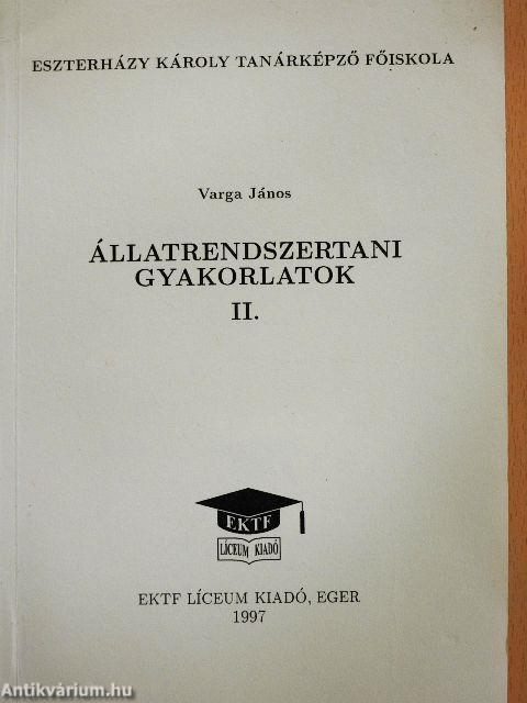 Állatrendszertani gyakorlatok II. 