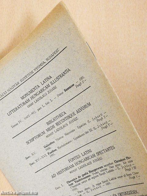 Monumenta Latina Litteraturam Hungaricam Illustrantia