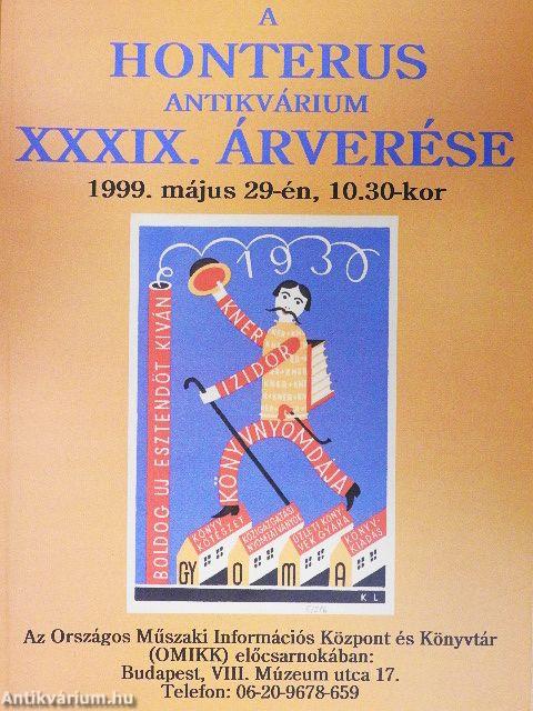 A Honterus Antikvárium XXXIX. árverése