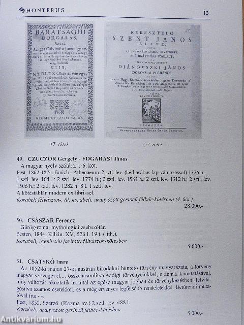 A Honterus Antikvárium XXXIX. árverése