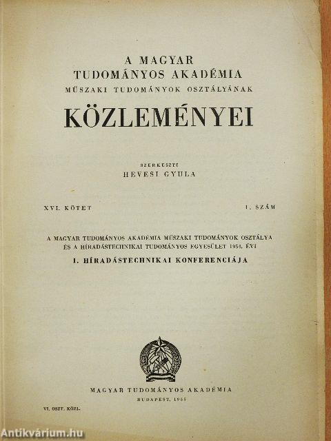 A Magyar Tudományos Akadémia Műszaki Tudományok Osztályának közleményei 1955/1-4.