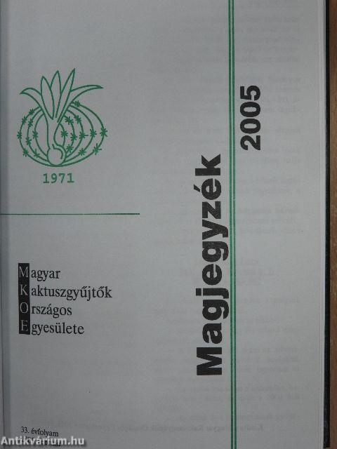 Debreceni pozsgástár 2004. 1-4./Magyar Pozsgásgyűjtők Közhasznú Egyesülete Maglistája 2005./MKOE Közlemények 2005/1./MKOE Magjegyzék 2005. február/Kaktusblüte April 2000/April 2001/April 2002/April 2003/April 2004