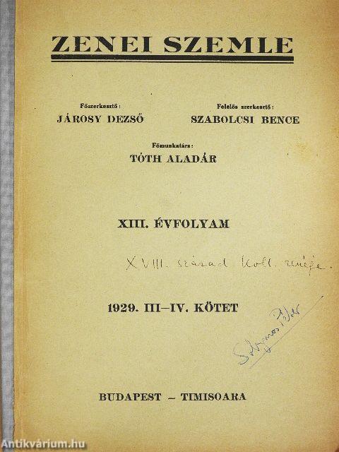 Zenei szemle 1929/III-IV. (Solymos Péter könyvtárából)
