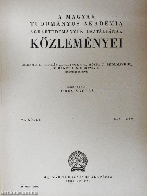A Magyar Tudományos Akadémia Agrártudományok Osztályának Közleményei 1955/1-2.