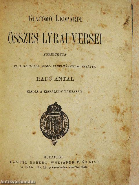 Giacomo Leopardi összes lyrai versei