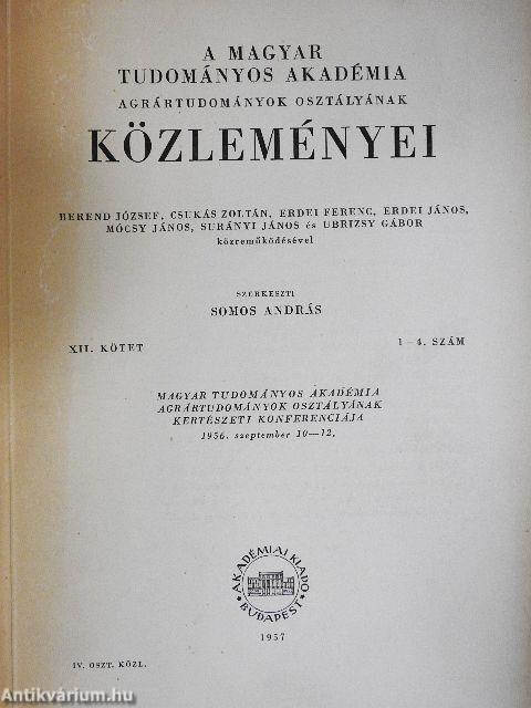 A Magyar Tudományos Akadémia Agrártudományok Osztályának Közleményei 1957/1-4.