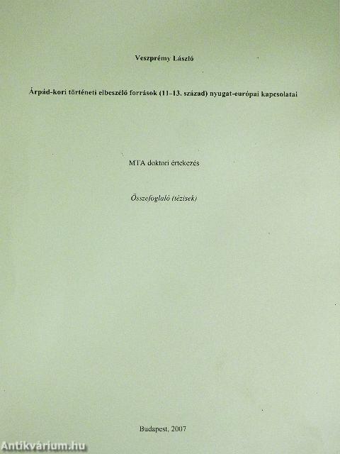Árpád-kori történeti elbeszélő források (11-13. század) nyugat-európai kapcsolatai