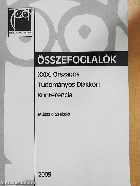 XXIX. Országos Tudományos Diákköri Konferencia-Műszaki Szekció