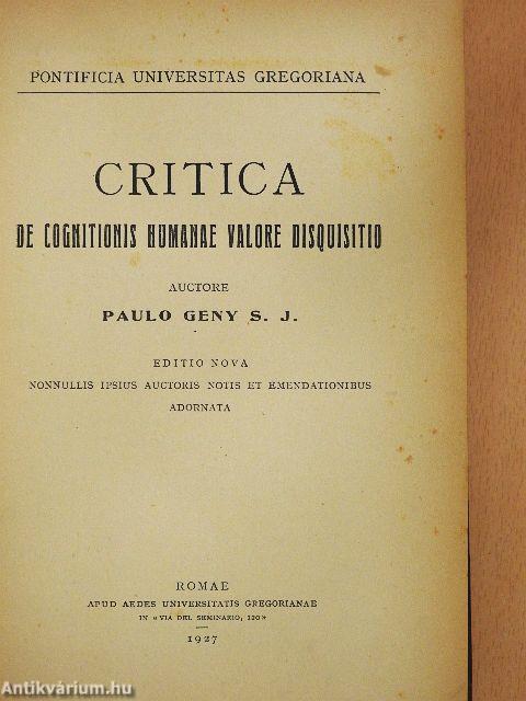 Critica de Cognitionis Humanae Valore Disquisitio