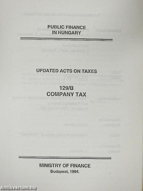 Updated Acts on Taxes - Company Tax