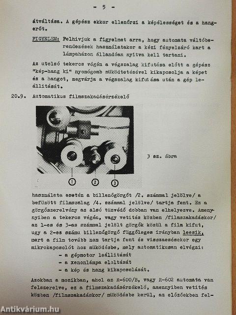 "R" típusú vetítőgép váltóautomaták kezelési és munkavédelmi utasítása