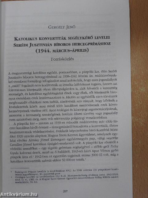 Katolikus konvertiták segélykérő levelei Serédi Jusztinián bíboros hercegprímáshoz (1944. március-április)