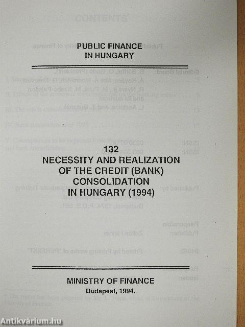Necessity and Realization of the Credit (Bank) Consolidation in Hungary (1994)