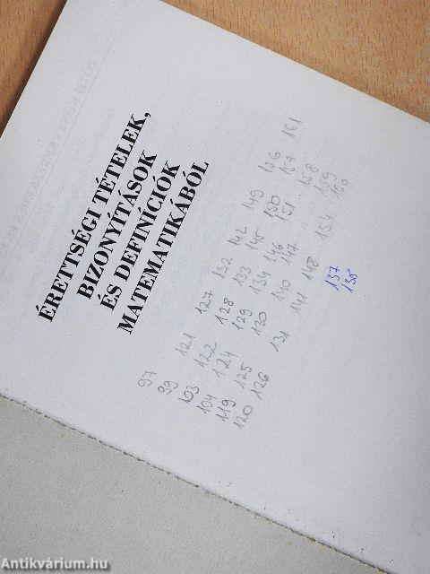Érettségi tételek, bizonyítások és definíciók matematikából