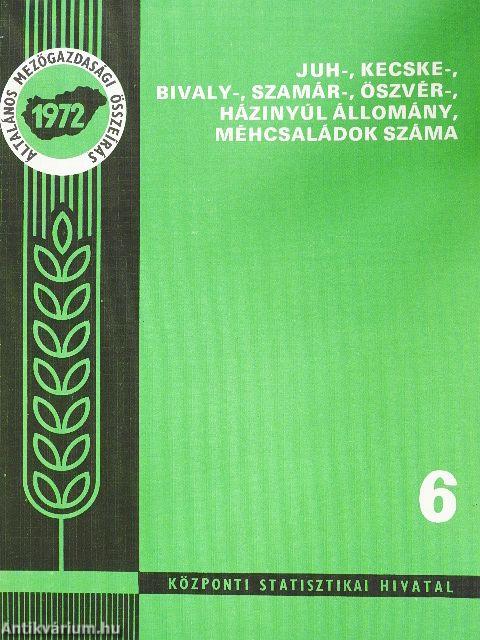 Juh-, kecske-, bivaly-, szamár-, öszvér-, házinyúl állomány, méhcsaládok száma