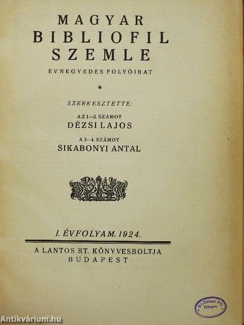 Magyar Bibliofil Szemle 1924. 1-4. szám
