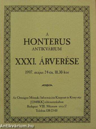 A Honterus Antikvárium XXXI. árverése