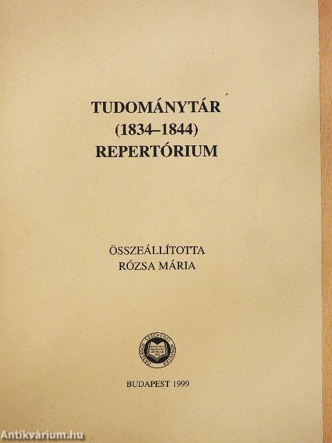 Tudománytár (1834-1844) Repertórium