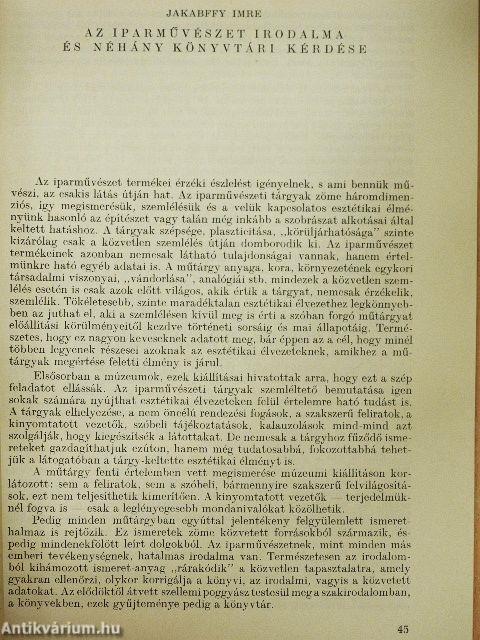 Az iparművészet irodalma és néhány könyvtári kérdése