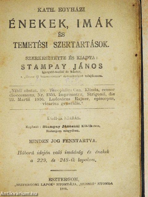 Kath. egyházi énekek, imák és temetési szertartások