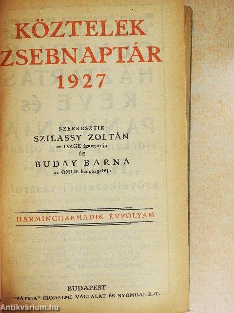 Köztelek zsebnaptár 1927.