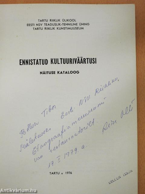 Ennistatud Kultuuriväärtusi (dedikált példány)