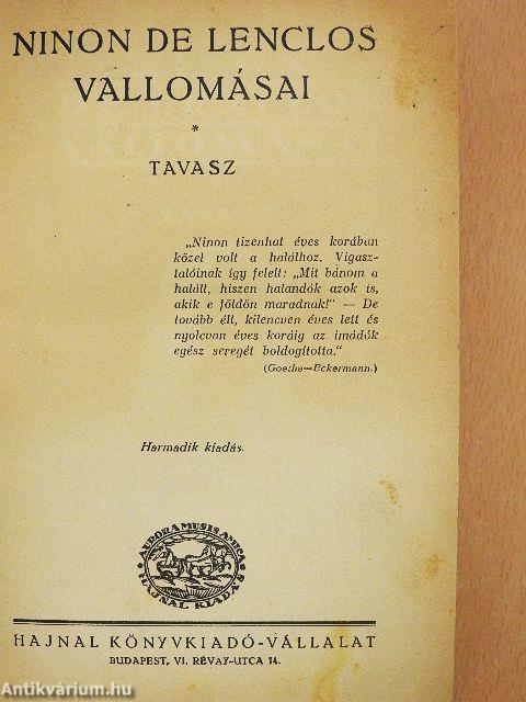 Ninon de Lenclos vallomásai I-III.