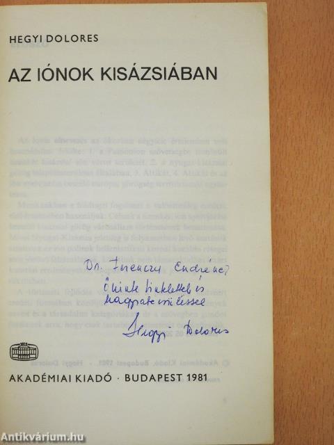 Az iónok Kisázsiában (dedikált példány)